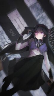 Anime Girl with Purple Eyes and Handgun Aesthetic Wallpaper