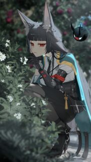 Anime Wolf Girl in Tactical Gear Touching Flowers Mobile Wallpaper HD