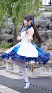 Beautiful Anime Cosplay Girl in Blue and White Traditional Dress Wallpaper