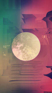 Abstract Glitch Art Moon Wallpaper with Vibrant Teal and Pink Gradient