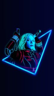 Neon Black Widow Synthwave Style Mobile Wallpaper – High Quality Hero Art