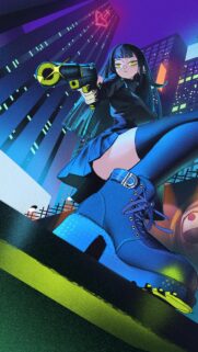 Cyberpunk Anime Girl Holding Futuristic Gun Neon City Wallpaper