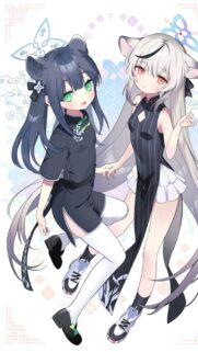 Cute Anime Girls with Cat Ears and Traditional Dresses Wallpaper