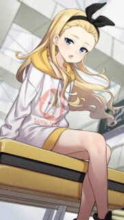 Cute Blonde Anime Girl in Oversized Hoodie Wallpaper for Mobile