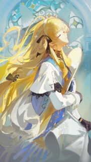 Ethereal Blonde Anime Girl in Celestial Robes High Quality Mobile Wallpaper