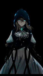 Mysterious Anime Girl in Blue Hood with Glowing Eyes Wallpaper