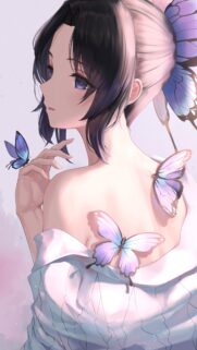 Shinobu Kocho Anime Girl with Butterflies Aesthetic High Quality Mobile Wallpaper