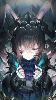 Dark Gothic Anime Girl with Spikes and Blue Accents Mobile Wallpaper