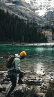 Adventurer by Emerald Alpine Lake Scenic Nature Mobile Wallpaper