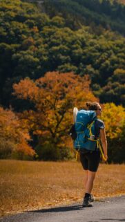 Woman Hiking in Autumn Forest Mobile Wallpaper