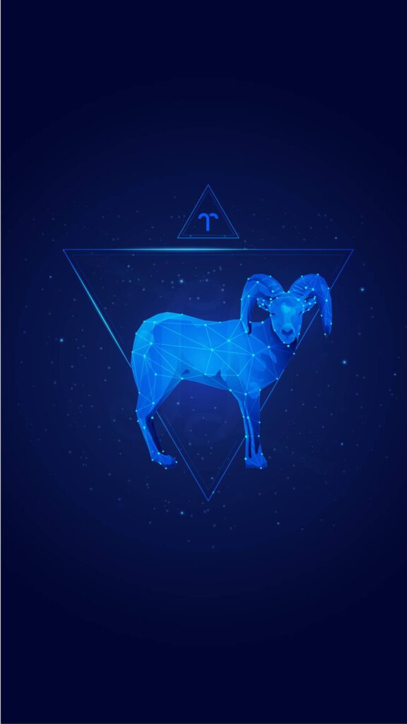 Neon Low Poly Aries Ram Zodiac Constellation Phone Wallpaper