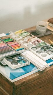 Creative Art Supplies and Watercolor Palette Phone Wallpaper
