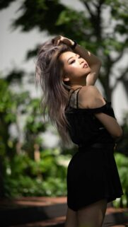 Stunning Asian Woman with Purple Hair Aesthetic Phone Wallpaper