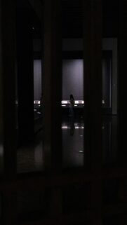 Minimalist Silhouette Person in Dark Art Gallery Museum Wallpaper
