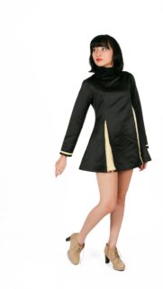 Stylish Asian Woman in Black Mod Mini Dress Portrait Wallpaper