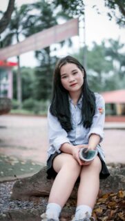 Beautiful Asian Schoolgirl Portrait for Mobile Phone Wallpaper
