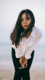 Stunning Young Woman in White Shirt Portrait Mobile Wallpaper