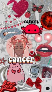 Cancer Zodiac Aesthetic Red and Silver Collage Phone Wallpaper