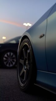 Matte Blue Sports Car Wheel Close Up Shot Mobile Wallpaper