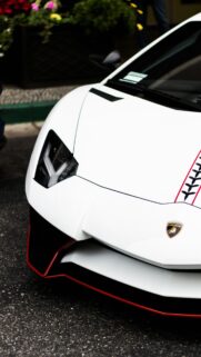 White Lamborghini Aventador Supercar Close-Up Front View Wallpaper