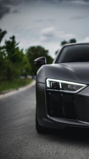 Sleek Matte Grey Audi R8 Front View Mobile Wallpaper