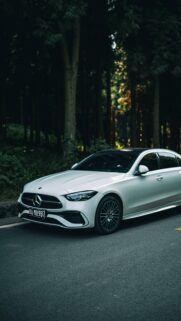 Elegant White Mercedes-Benz C-Class Luxury Sedan Phone Wallpaper