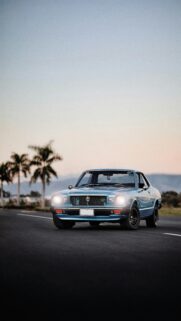 Vintage Blue Classic JDM Car Sunset Drive Mobile Wallpaper