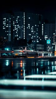 JDM Subaru Impreza WRX Night City Street Reflection Phone Wallpaper