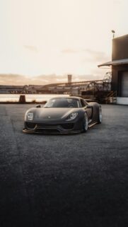 Matte Black Porsche 918 Spyder Supercar Golden Hour Mobile Wallpaper