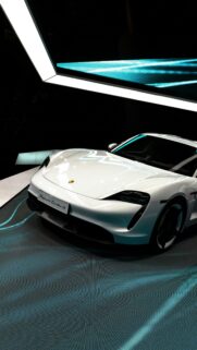 White Porsche Taycan Turbo S Modern Luxury Sports Car Wallpaper