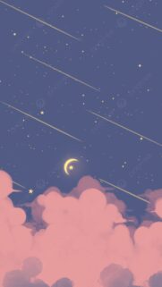 Celestial Crescent Moon and Pink Clouds Night Sky Aesthetic Wallpaper