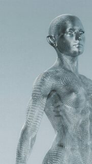 Futuristic 3D Metallic Cyborg Wireframe Humanoid Wallpaper