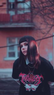 Goth Aesthetic Portrait with Hello Kitty Metal Graphic Wallpaper