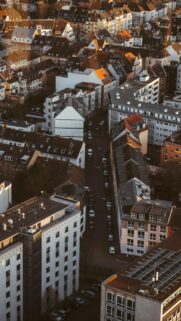 Aerial View of a European City Street at Sunset 4K Mobile Wallpaper