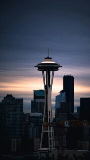 Seattle Space Needle Sunset Skyline Cityscape HD Mobile Wallpaper