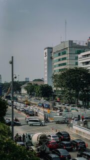 Jakarta City Street Traffic Construction View Mobile Wallpaper