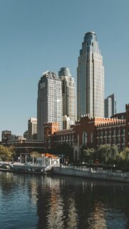 Majestic Modern Skyscrapers Overlooking Tianjin Riverfront Cityscape Wallpaper