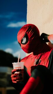 Cool Spider-Man Relaxing with a Drink Portrait Mobile Wallpaper