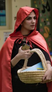 Little Red Riding Hood Cosplay Girl with Basket Mobile Wallpaper