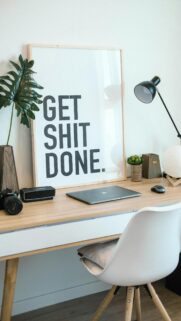Minimalist Get Shit Done Motivational Desk Setup Phone Wallpaper