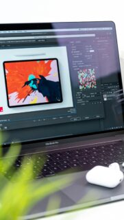 Abstract Digital Art on iPad Screen MacBook Pro Mockup Wallpaper