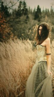 Fantasy Forest Girl in Golden Corset Mobile Phone Wallpaper