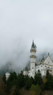 Neuschwanstein Castle Misty Mountain Peaks Phone Wallpaper