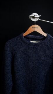 Minimalist Navy Blue Wool Knit Sweater Barbour Brand Wallpaper