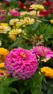 Vibrant Pink Zinnia Flowers in a Sunny Garden Mobile Wallpaper
