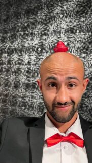 Funny Bald Man With Red Miniature Hat High Quality Phone Wallpaper