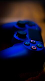 Neon Blue PlayStation Controller Gaming Aesthetic Mobile Wallpaper