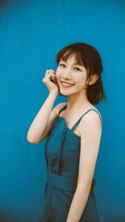 Beautiful Smiling Asian Girl in Blue Dress Mobile Wallpaper