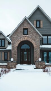 Cozy Winter Brick House Exterior Phone Wallpaper