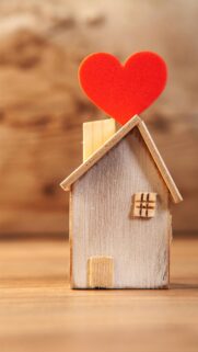 Rustic Miniature Wooden House with Heart Mobile Wallpaper